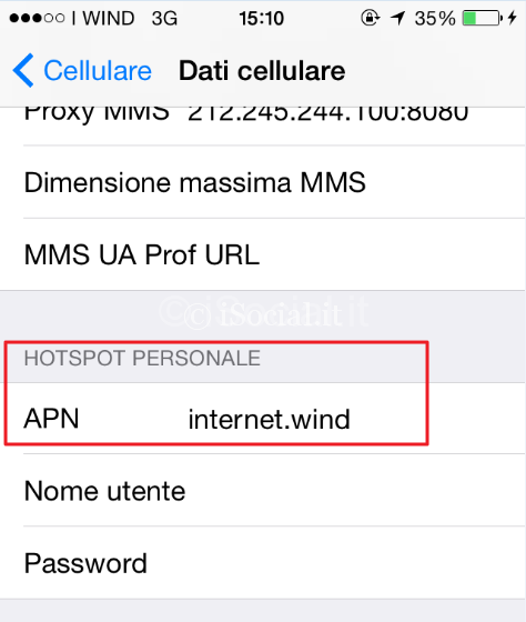 Configurare dati cellulare iphone 6s wind
