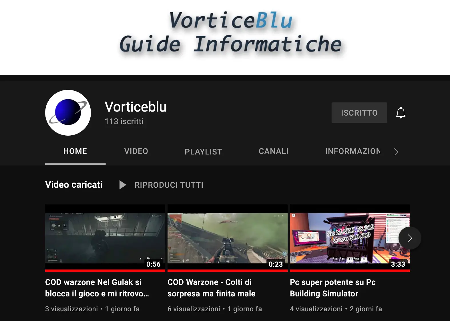 Nuovo account Youtube di VorticeBlu. Iscrivetevi!