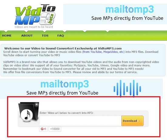 VIDTOMP3: Sito gratuito per la conversione di Video Youtube in MP3