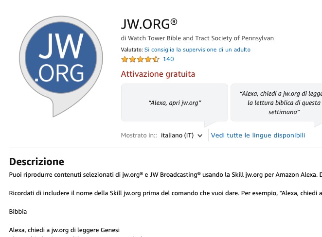 Skill jw.org per Amazon Alexa